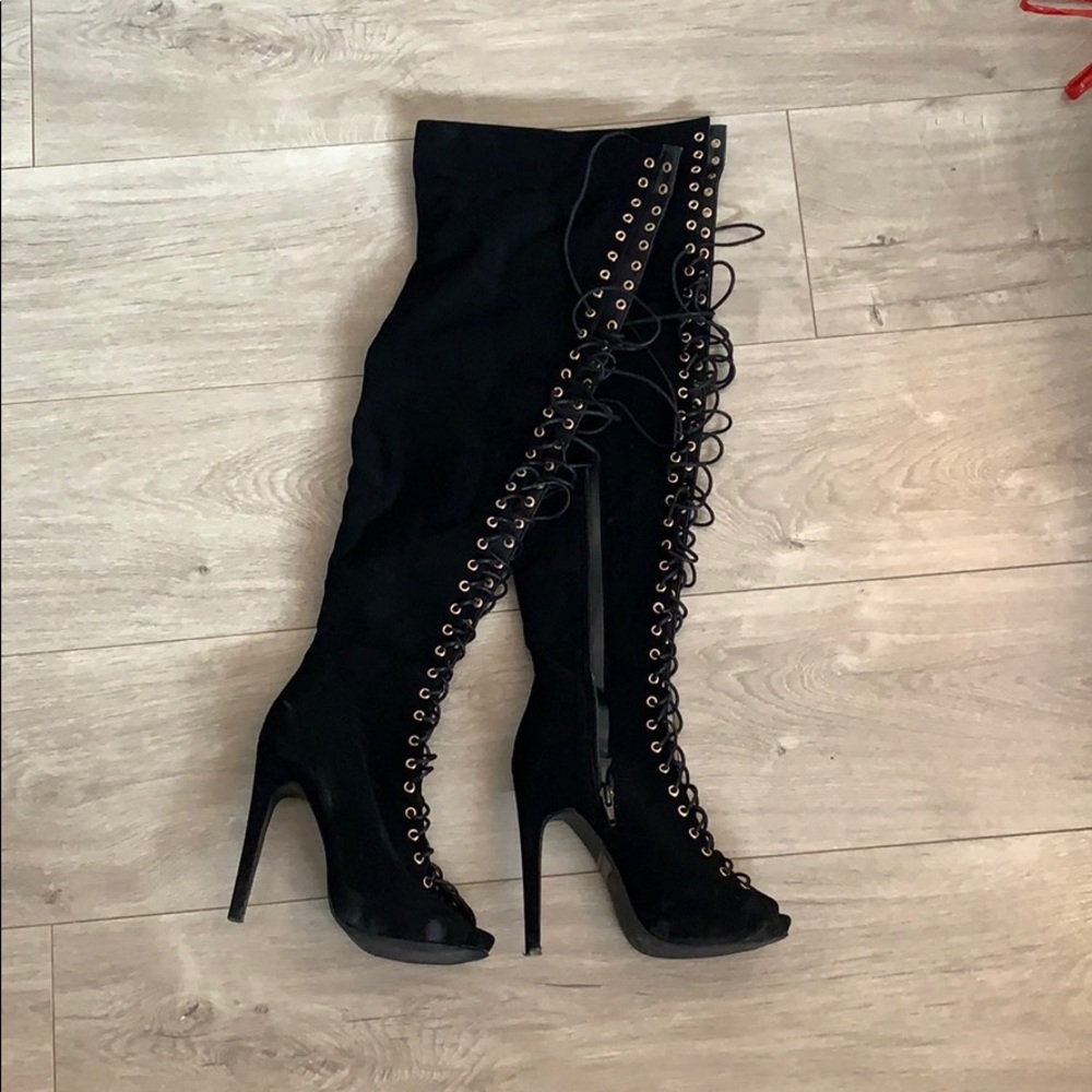 Fashion Nova high thigh laced up boots